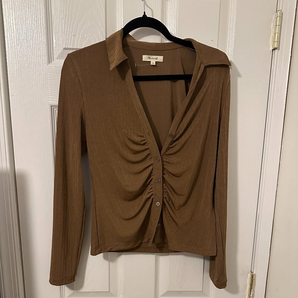 Madewell Metallic Rib Ruched Long-Sleeve Top size medium - Picture 4 of 7